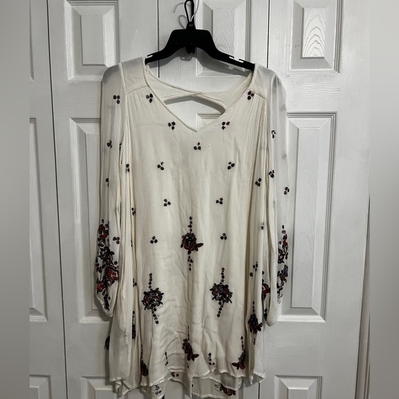 Free People Cream Floral Embroidered Long Sleeve Swing Dress - Picture 4 of 7